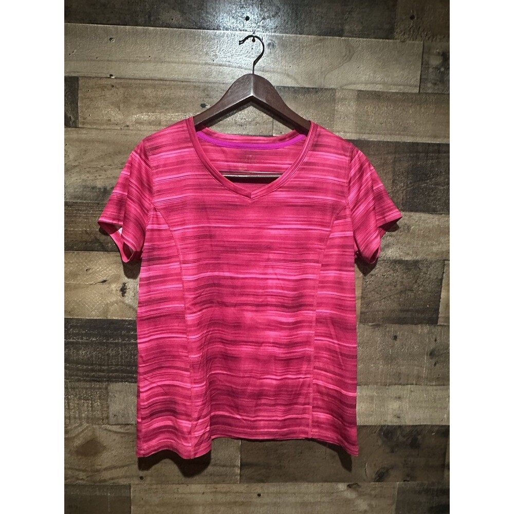 Made 4 Life Womens Pink Stripe Short Sleeve V Shirt Large